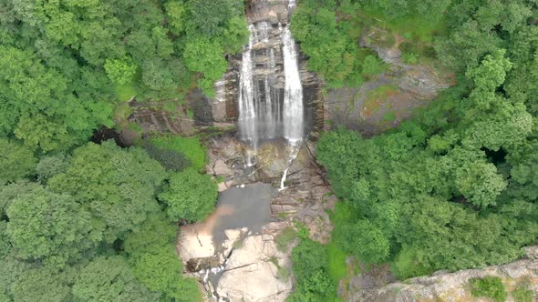 Aerial Large Waterfall in Untouched Wild Forest