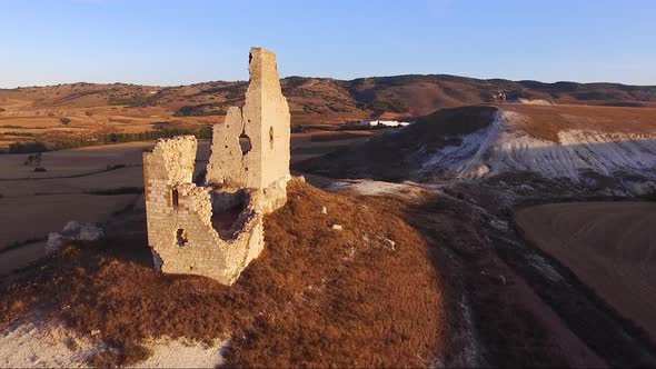 Aerial View of Ancient Castle Ruins in Burgos Province Castile and Leon Spain
