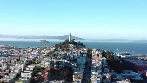 Aerial: Beautiful cityscape and Coit tower view part 09, drone view