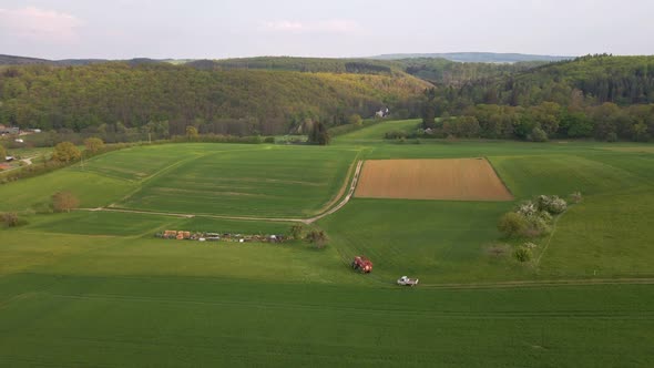 drone footage of the vast meadows in the valleys of wetzlar in the hesse region of germany