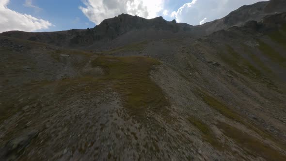 Aerial View Raising Up to Iced Glacier Summit Rock Cracked Geology Texture Nature Landscape