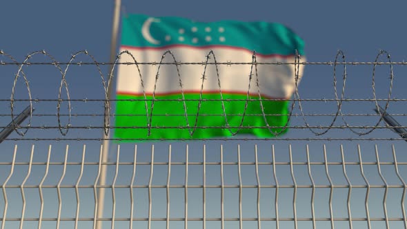 National Flag of Uzbekistan Behind Barbed Wire