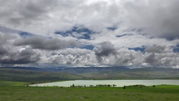 Green Meadows and Fields Around The Lake