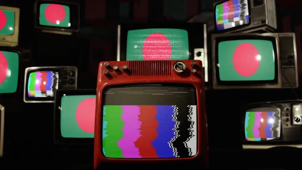 Bangladesh flag on a Retro TV Wall.