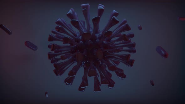 Animation of virus on dark background and capsules Behind