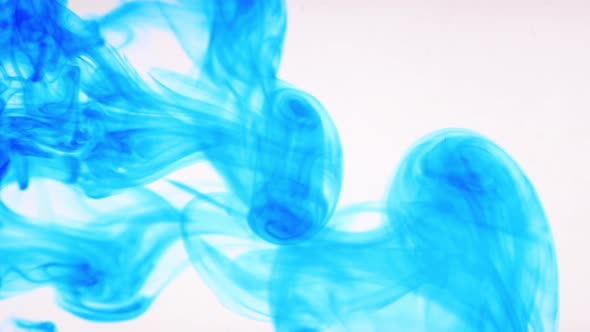 Blue Ink Dissolves in Water on White Background