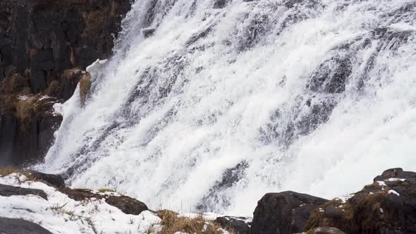 Water of the Dynjandi Waterfall in slowmotion