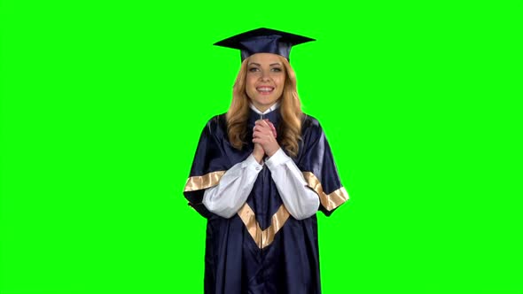 Graduate Girl. Surprise. Green Screen. Slow Motion