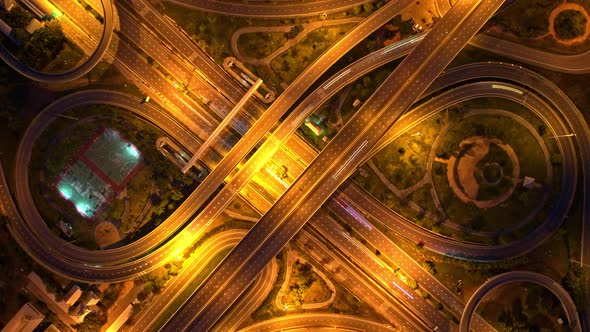 Stunning night aerial view drone shot above interchange