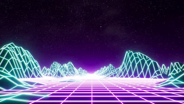 4K Synthwave Grid Mountain