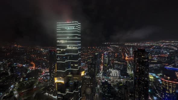 Top View of Night Cityscape Time Lapse of the highest Residences in Southern Hemisphere Arise Austra