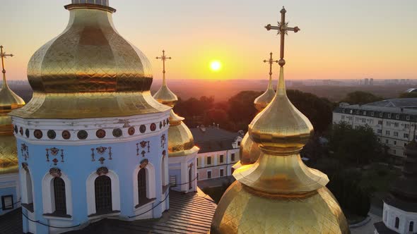 Aerial View of St. Michael's Golden-Domed Monastery in the Morning. Kyiv, Ukraine