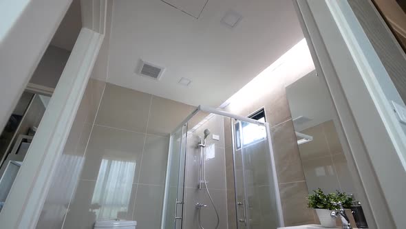 White Bathroom with Shower Box Decoration