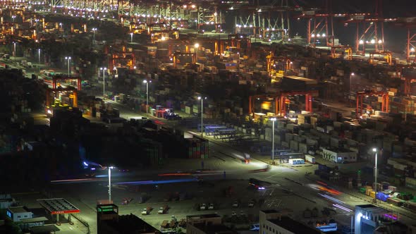 Yangshan Shanghai Container Port Terminal and Logistics Center Timelapse Zoom Out