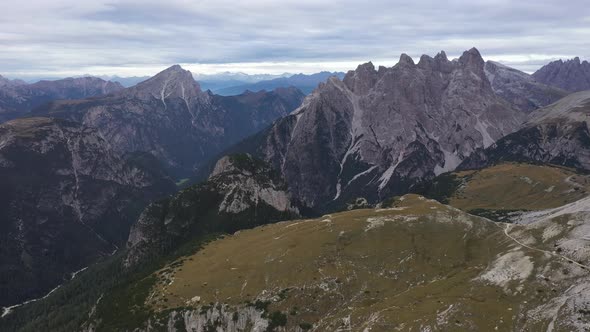 Fly Over Famous Italian Park Tre Cime Di Lavaredo