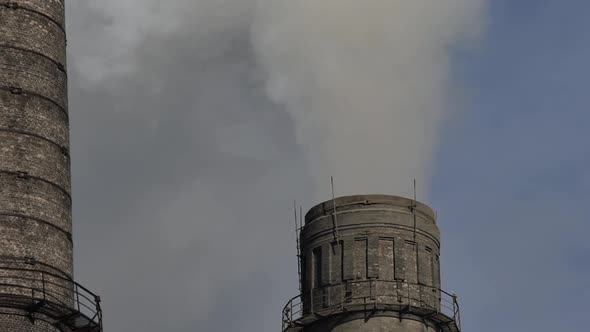 Smoke Comes From the Chimney. Air Pollution. Slow Motion. Ecology. Kyiv. Ukraine