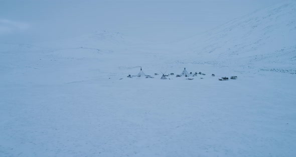 Big Camp of Yurts in the Middle of Arctic Taking