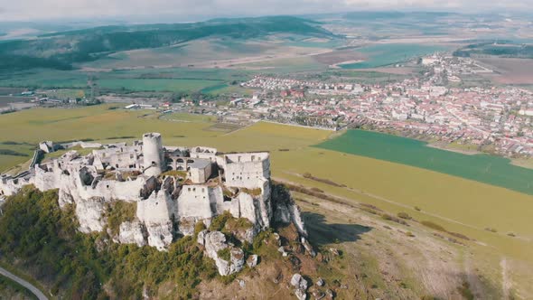 Aerial Drone View on Spis Castle. Slovakia. Ancient Castle, Spissky Hrad.