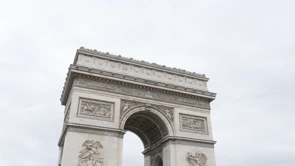 The Arc de Triomphe famous symbol of France and Paris 4K 2160p UltraHD tilt  footage - French  Trium