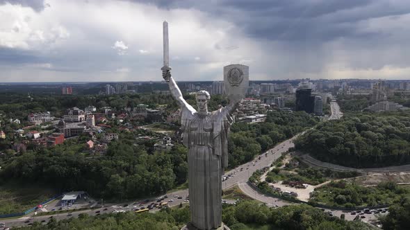 Kyiv, Ukraine: Aerial View of the Motherland Monument.