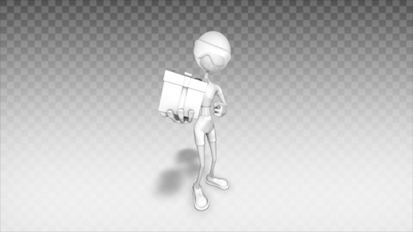 Cartoon 3D Man - Show Present Box alt
