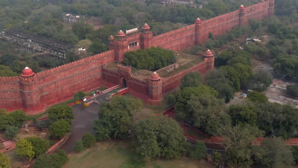 Red fort in Delhi, India, 4k aerial drone footage