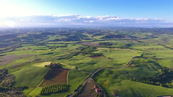 Tuscany Aerial Landscape of Farmland Hill, Italy