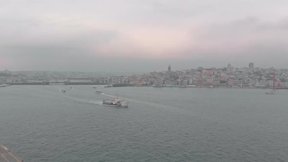 Rising shot over the golden horn river, Istanbul