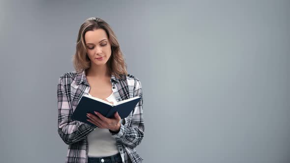 Pensive Lady Write Paper Document to Do List Diary with Pencil