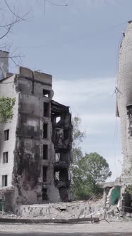 Vertical Video of a Destroyed House During the War in Ukraine