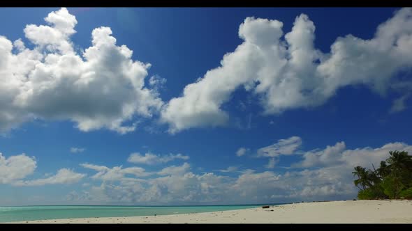 Aerial drone view texture of perfect tourist beach lifestyle by aqua blue water with white sandy bac