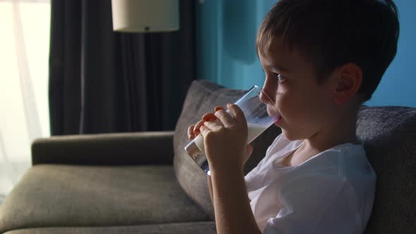 Cute Little Boy Child Drinking Milk