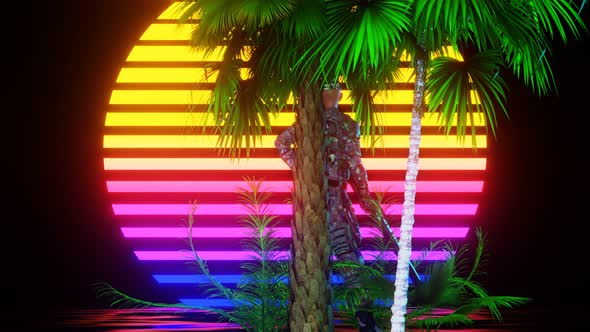 VJ Loops Warrior Girl Under Palm Trees