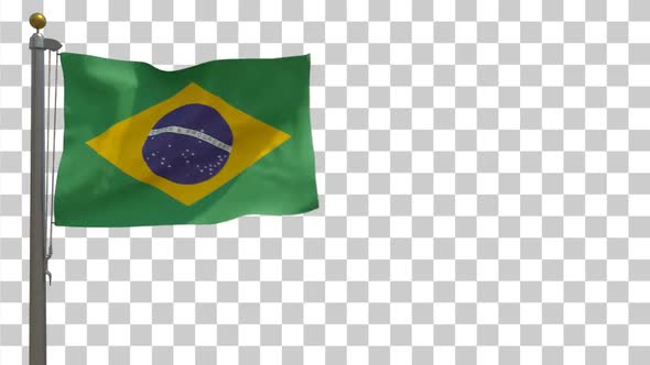 Brazil Flag on Flagpole with Alpha Channel