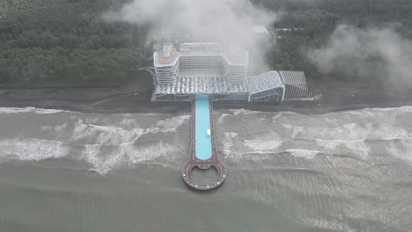 Shekvetili, Georgia - September 10 2020: Aerial view of Modern hotel Paragraph