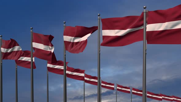 The Latvia Flags Waving In The Wind  - 4K