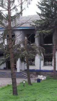 Vertical Video of a Destroyed Police Station During the War in Ukraine