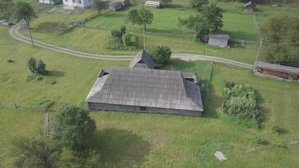 Wooden Grazhda Hut  Typical for Galicia Type of Homestead at Summer Ukraine