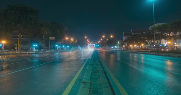 Hyperlapse of Night City Traffic on Street Intersection