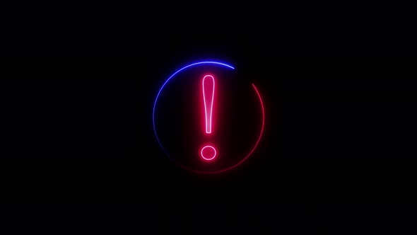 Glowing exclamation sign with neon light. glowing neon sign on black. Vd 13
