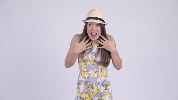 Young Happy Multi-ethnic Tourist Woman Looking Surprised