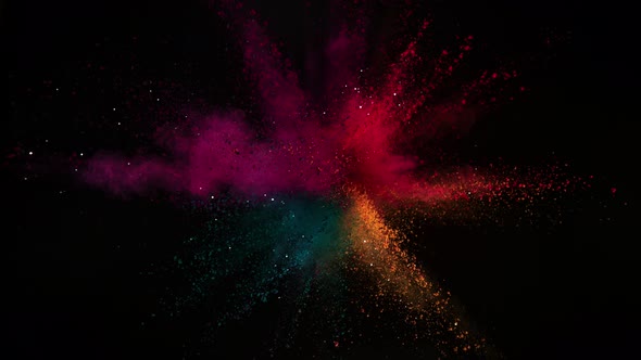 Color Powder Explosion in Super Slow Motion Isolated on Black Background at 1000Fps