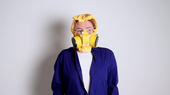 European Woman in Yellow Epidemic Mask Covid-19 Virus, Isolated