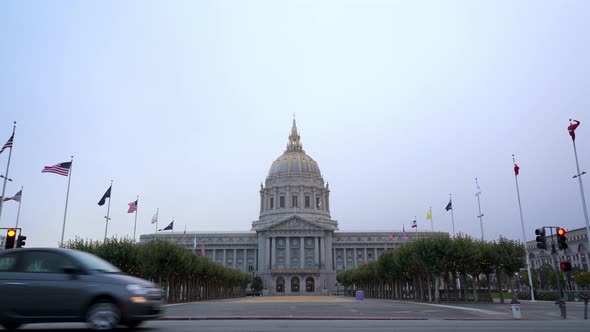 Flags, trees, and a sunny day at the Civic Center in San Francisco, California 02.