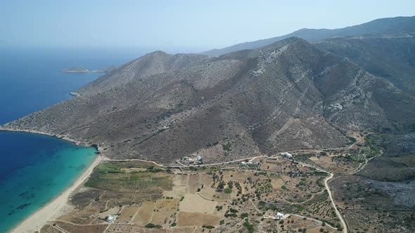 Mylopotas on the island of Ios in the Cyclades in Greece seen from the sky