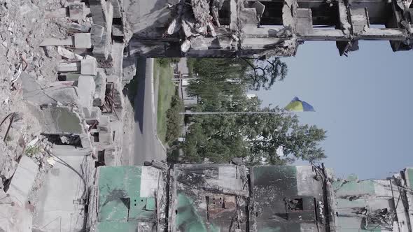 Vertical Video of Borodyanka Ukraine  Destroyed Building During the War