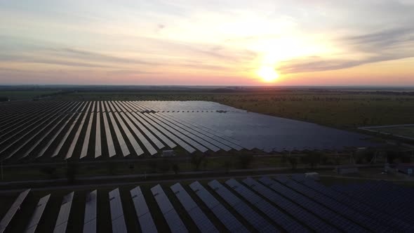 Aerial Top View of a Solar Panels Power Plant