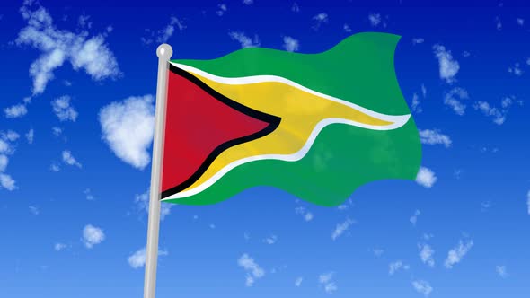 Guyana Flag Waving In The Sky With Cloud