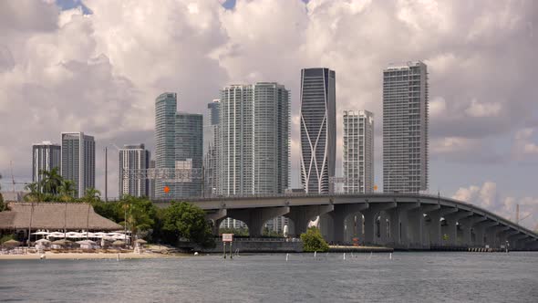 Macarthur Causeway And Highrise Towers Downtown Miami 4k 60fps