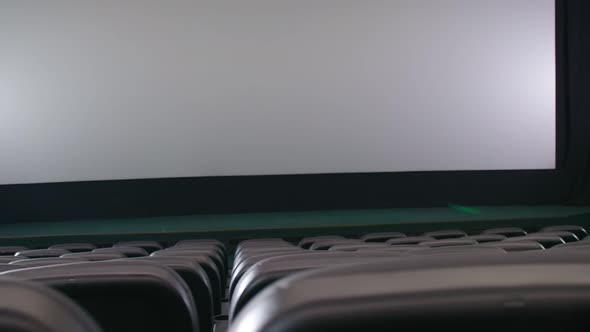 Rows of Theater Seats and White Screen